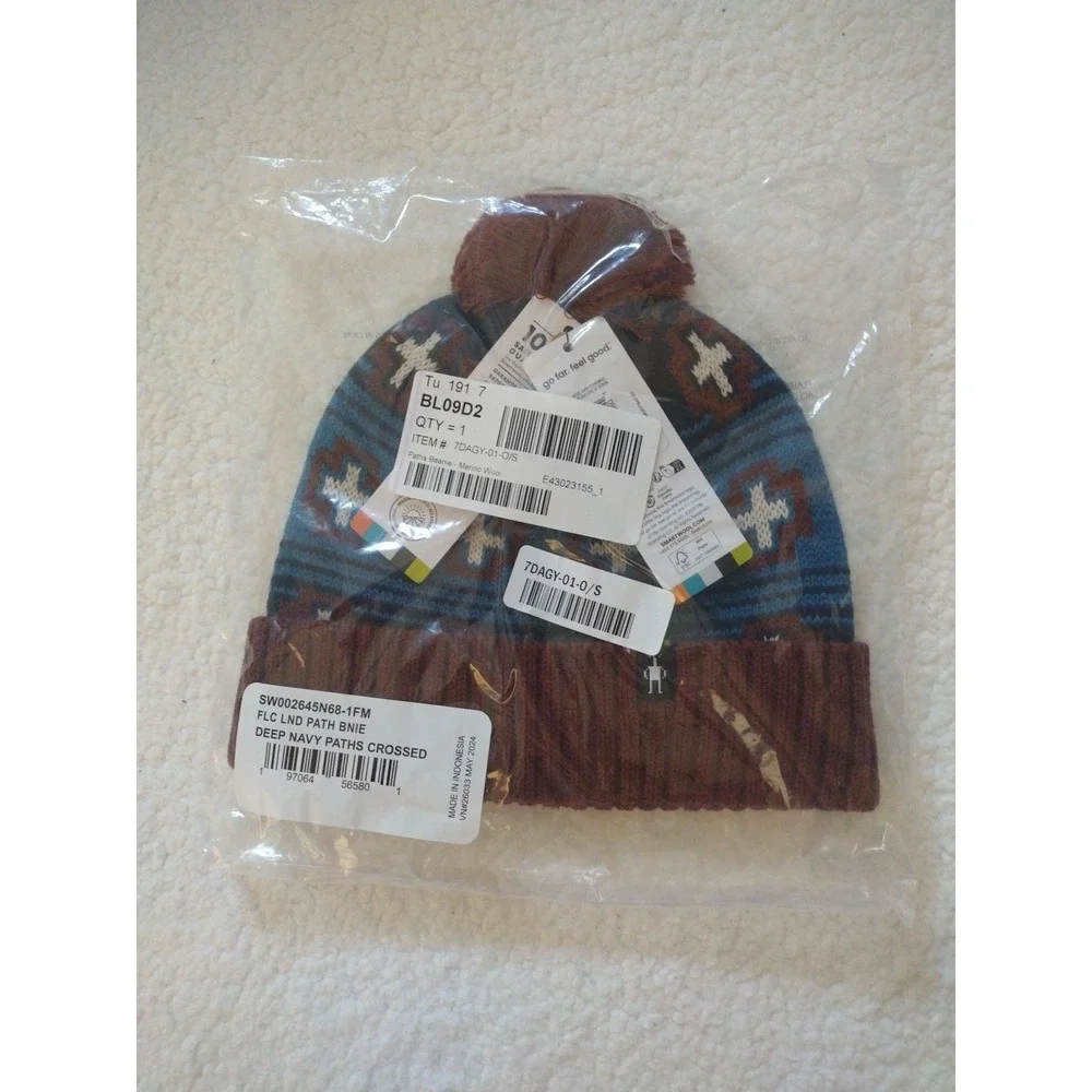 Smartwool‎ Fleece Lined Paths Beanie Unisex deep Navy Path Crossed Wool Merino